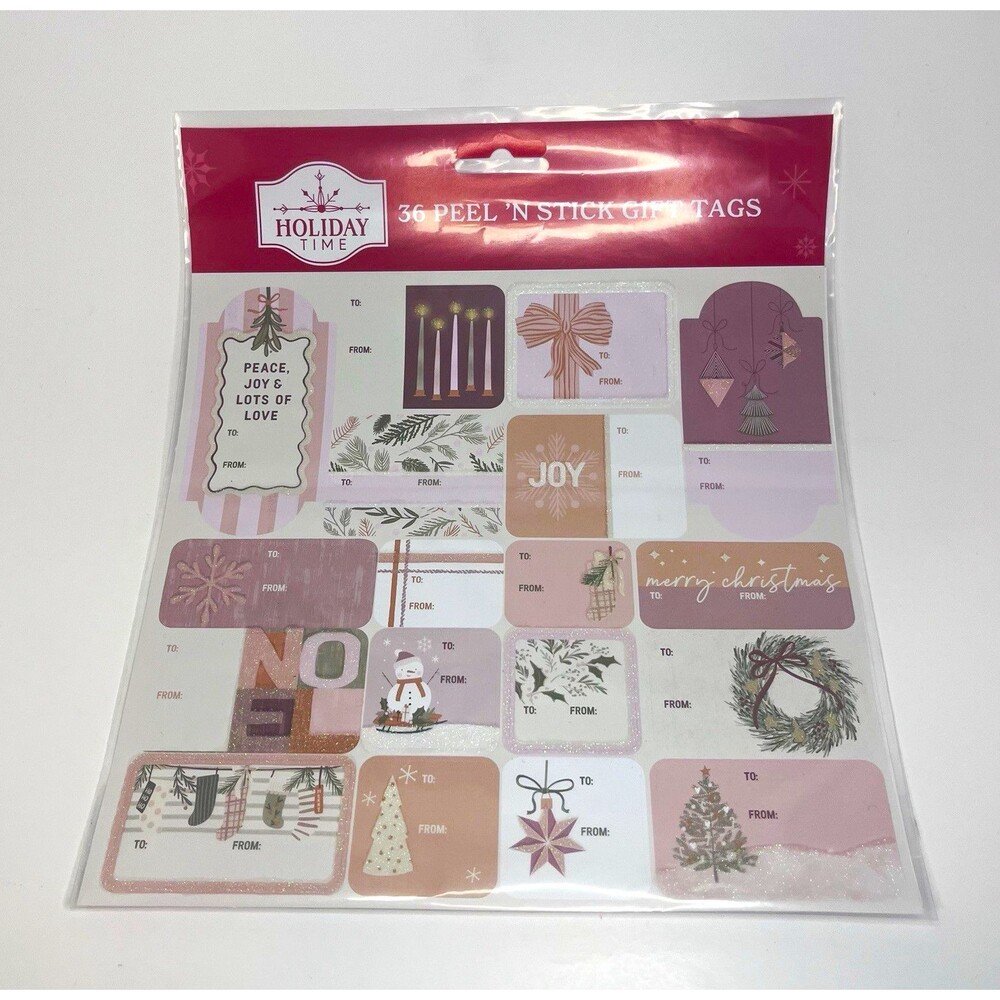 Holiday Time 36 Peel & Stick Christmas Gift Tags Snowman Pink/White/Purple/Gold